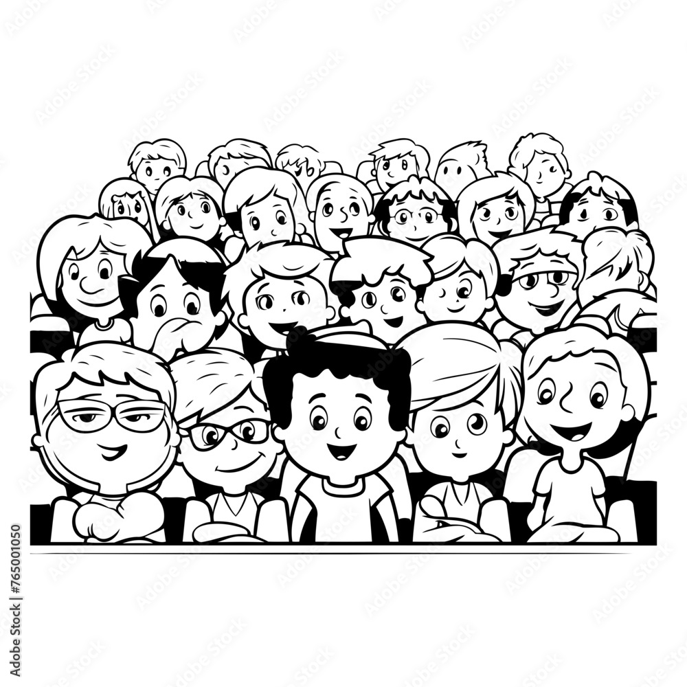 crowd of people cartoon vector illustration graphic design in black and white