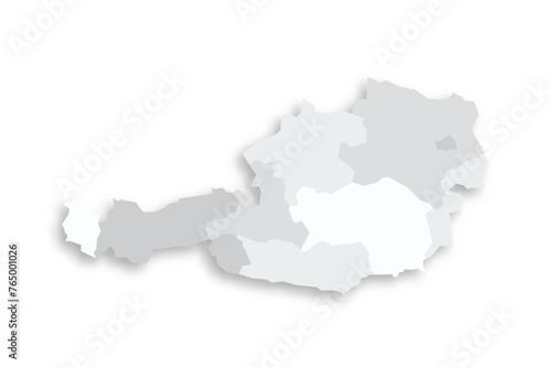 Austria political map of administrative divisions - federal states. Grey blank flat vector map with dropped shadow.