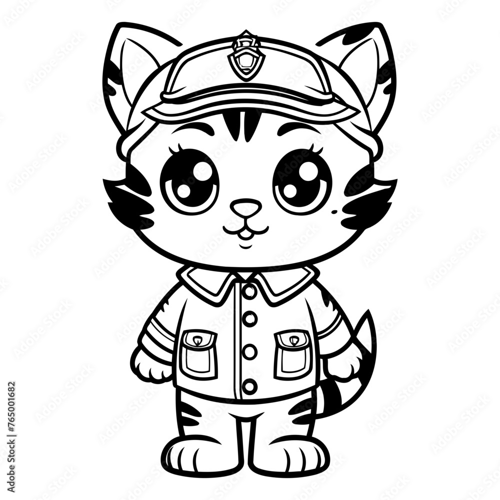 Black and White Cartoon Illustration of Cute Little Cat Sailor Character Coloring Book