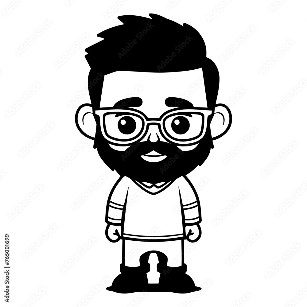 young man with glasses cartoon vector illustration graphic design in black and white