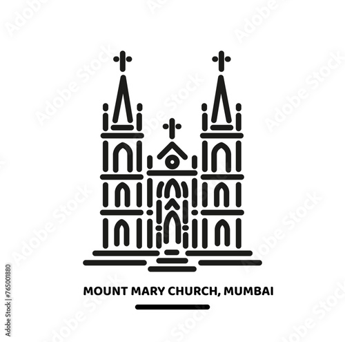 Mount Mary Church Mumbai building vector line illustration icon.