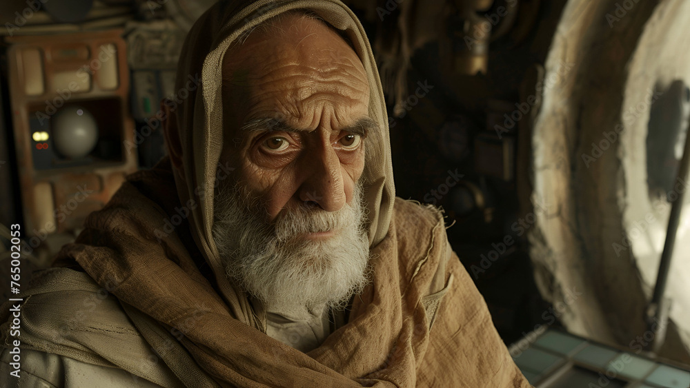 Old man looking front, elder, bokeh and cinematic shot, serious expression, white beard, is in their 60s Old man looking front, elder, bokeh and cinematic shot, serious expression, white beard, is in their 60s