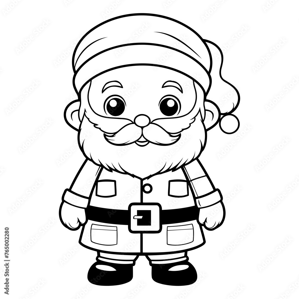 Black and White Cartoon Illustration of Santa Claus Character for Coloring Book