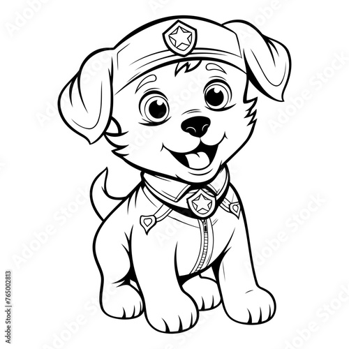 Cute puppy in police cap for coloring book.