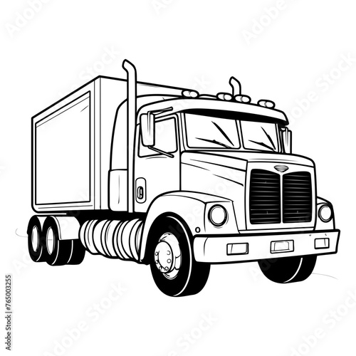 Cargo truck isolated on white background in sketch style.
