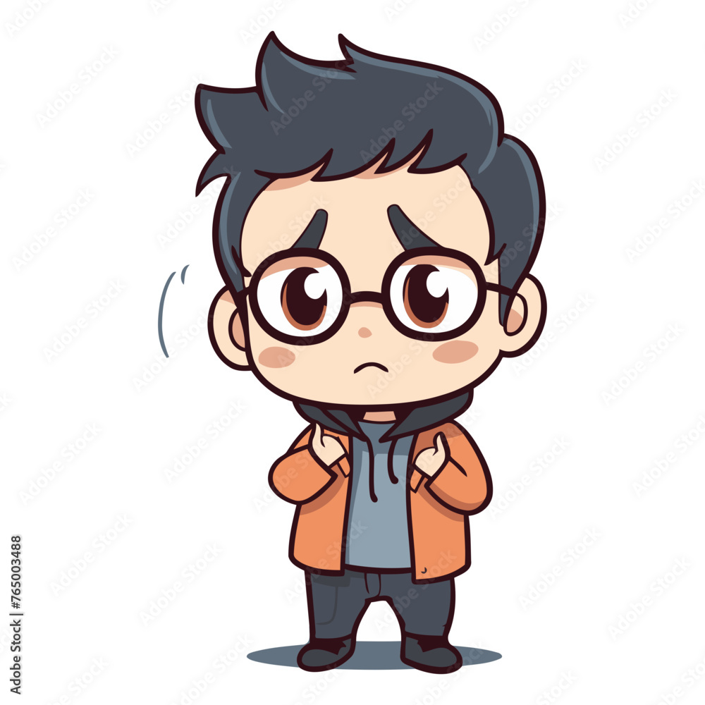Angry boy wearing glasses cartoon vector illustration. Cute cartoon boy.