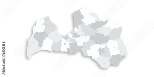 Latvia political map of administrative divisions - municipalities and cities. Grey blank flat vector map with dropped shadow. photo