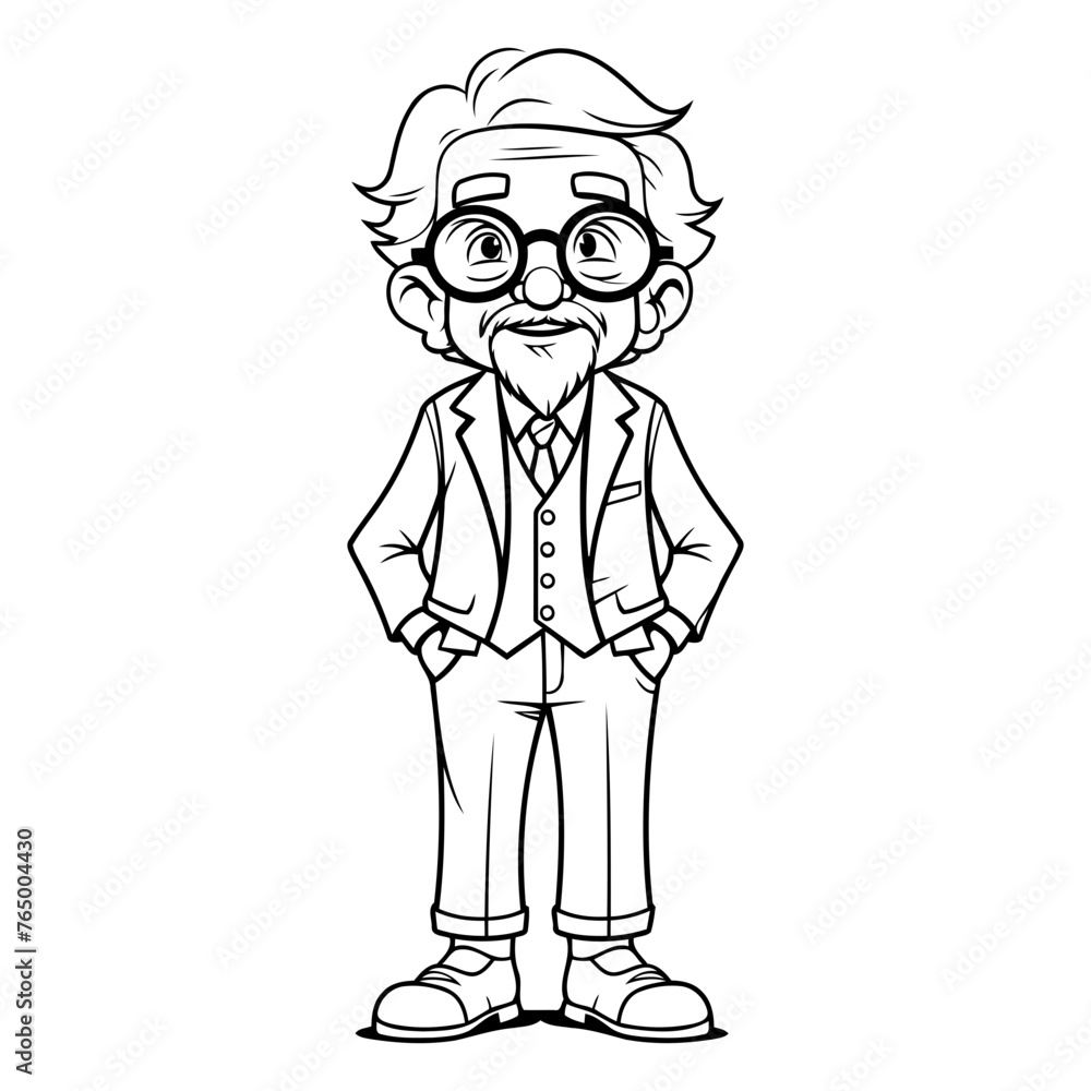 Black and White Cartoon Illustration of Grandfather or Grandfather Character for Coloring Book