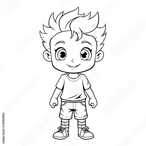 Coloring Page Outline Of a Cute Little Boy Cartoon Character