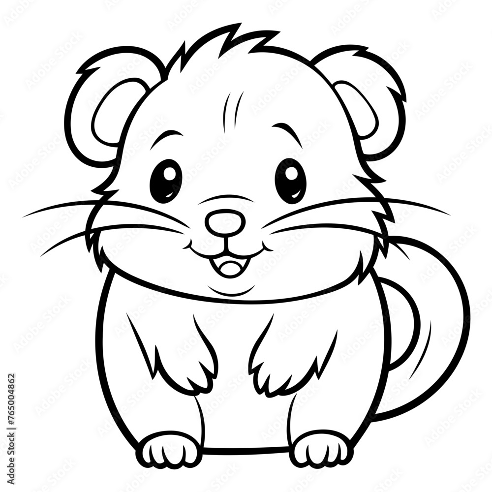 Hamster - Black and White Cartoon Illustration. Isolated on White Background