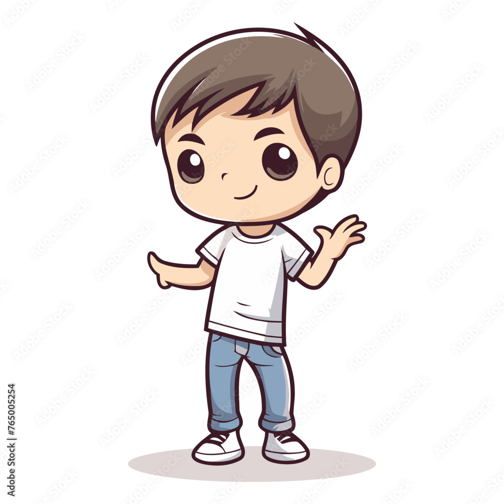 Cute little boy in casual clothes standing and smiling.