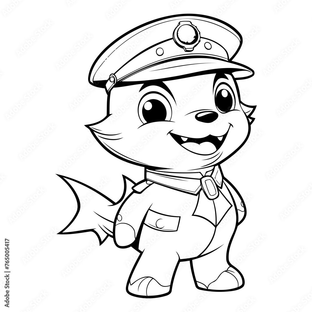 Illustration of a Cute Cartoon Policeman - Coloring Book