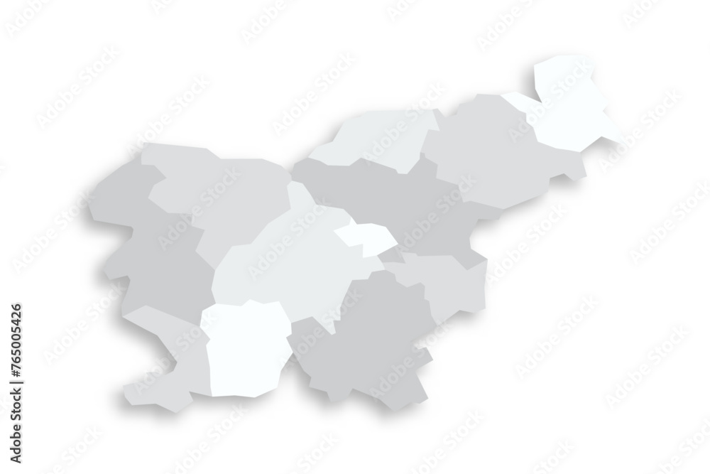 Slovenia political map of administrative divisions - statistical regions. Grey blank flat vector map with dropped shadow.