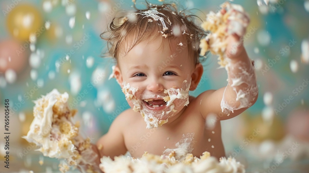 Joyful cake smash for a first birthday Joyful cake smash for a first birthday