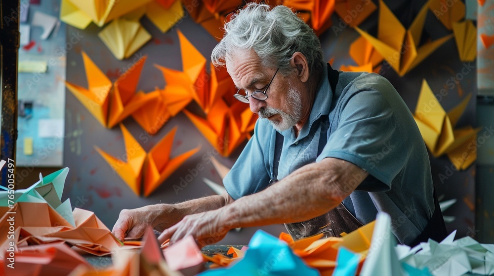 Origami artist at work - obrazy, fototapety, plakaty 