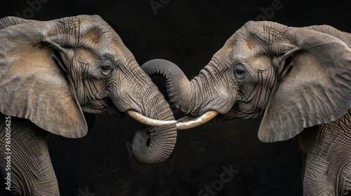 Elephant pair entwining trunks