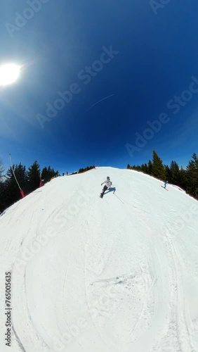 Wallpaper Mural Vertical POV Footage of Man Snowboarding Down Mountain in Austria Alps using GoPro MAX on Blue Sunny Day Torontodigital.ca