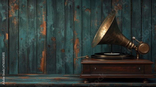 Antique gramophone with vinyl records