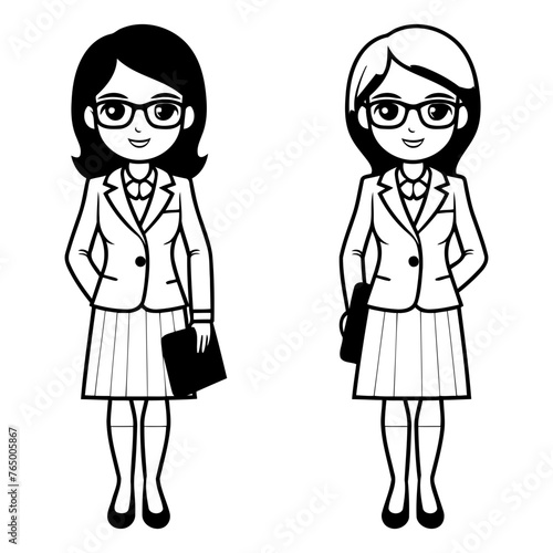 businesswomen avatar cartoon character with briefcase and glasses vector illustration graphic design