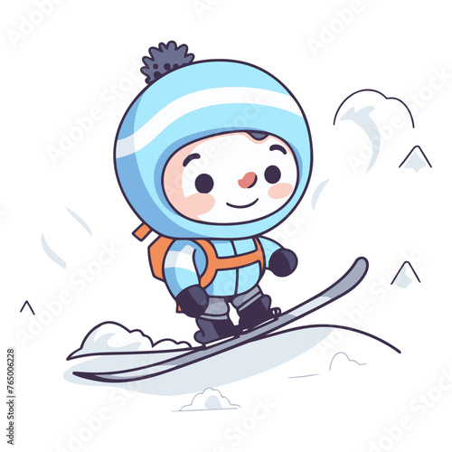 Cute little boy skier in winter clothes.