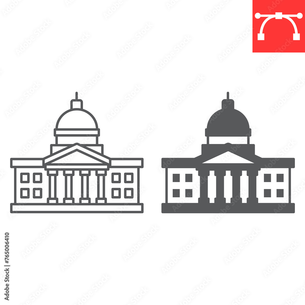 Congress line and glyph icon, election and political, government building vector icon, vector graphics, editable stroke outline sign, eps 10.