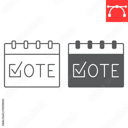 Election day line and glyph icon, election and politician, vote mark vector icon, vector graphics, editable stroke outline sign, eps 10.