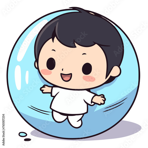 Illustration of a Cute Baby Boy Floating in a Bubbles