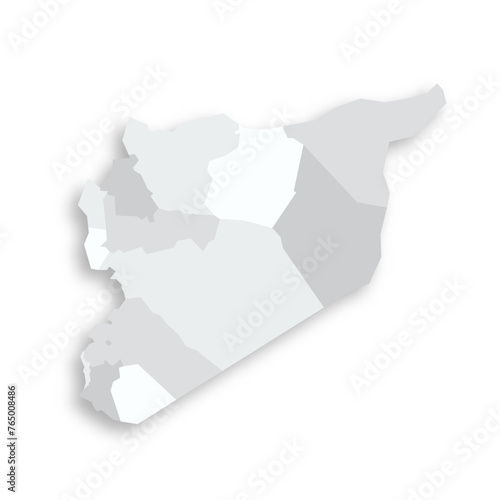 Syria political map of administrative divisions - governorates. Grey blank flat vector map with dropped shadow.