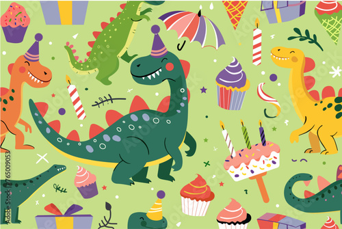 dnosaur seamless pattern tropical kids party textile wallpaper trex tyrannosaurus illustration decoration
