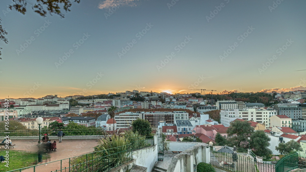 Panorama showing Jardim do Torel timelapse with views to the city center of Lisbon during sunset. Portugal Panorama showing Jardim do Torel timelapse with views to the city center of Lisbon during sunset. Portugal