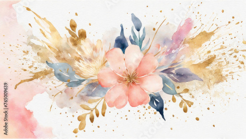 watercolor painting flower with gold accents