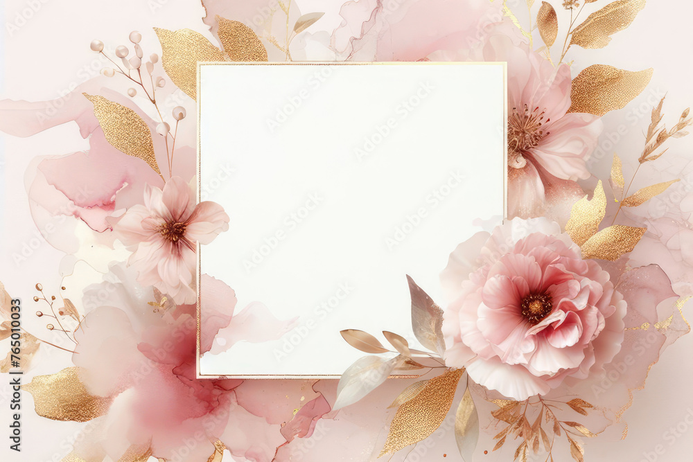 white frame with pink flower border