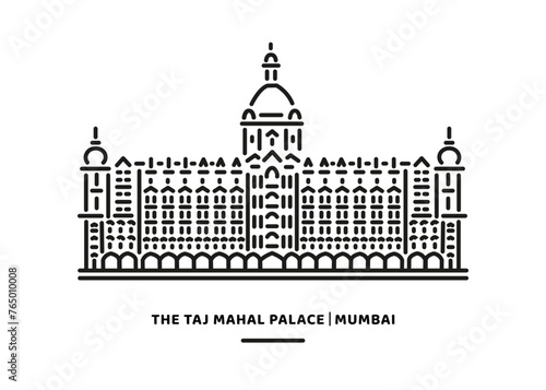 The Taj Mahal Palace Mumbai building vector line illustration.