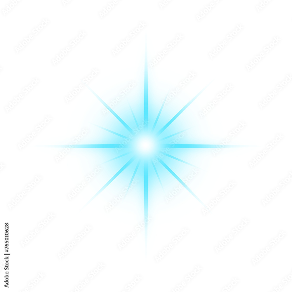 Obraz premium Neon Blue Starburst Star PNG, Blue Sparkle on transparent background