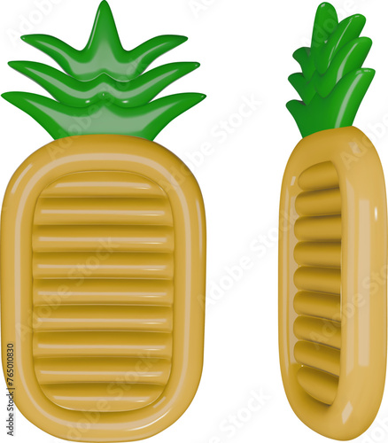 pineapple pool float. pineapple shaped pool raft. isolated inflatable mattress top and side view	