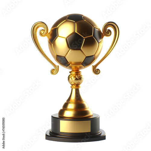 Football 3d golden trophy cup First place champions prize isolated on transparent background