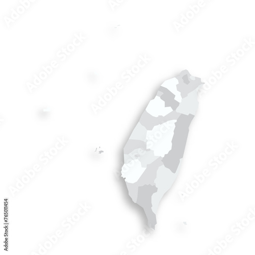 Taiwan political map of administrative divisions - provinces and special municipalities. Grey blank flat vector map with dropped shadow. photo