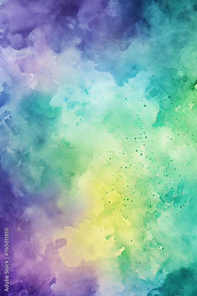 Green and yellow watercolour splatter background, purple yellow, in the style of dark sky-blue