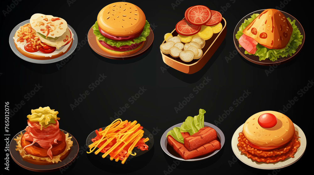 Drawing of a collection of various delicious snacks.