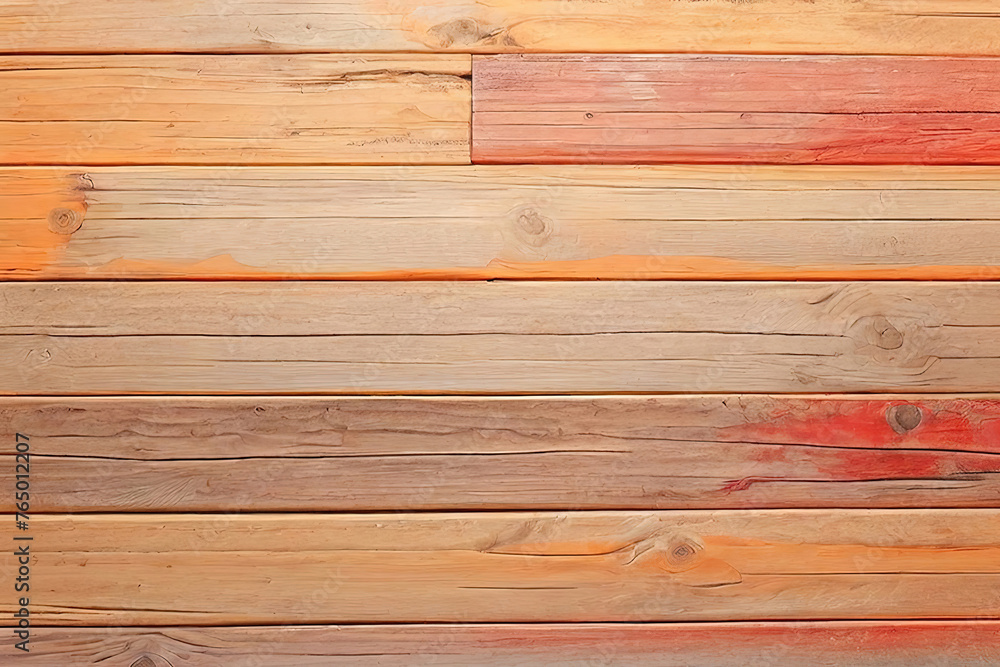 Fototapeta premium Orange and red and brown painted old wood wall wooden plank board texture background with grains and structures