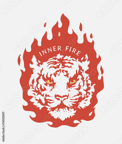 inner fire slogan with fire tiger head graphic hand drawn vector illustration