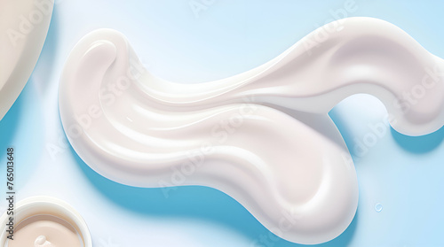 exture of moisturizer slashes and waves on light pastel background, hydrating face cream or lotion for skin care photo