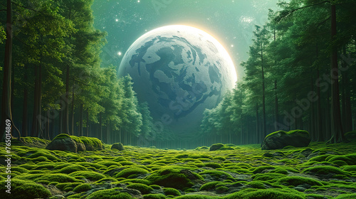 Alien planet landscape with...