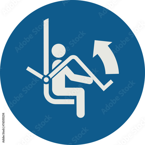 OBLIGATION SIGN PICTOGRAM, RAISE SAFETY RESTRAINING BAR ON SKI CHAIRLIFT ISO 7010 - M034.eps