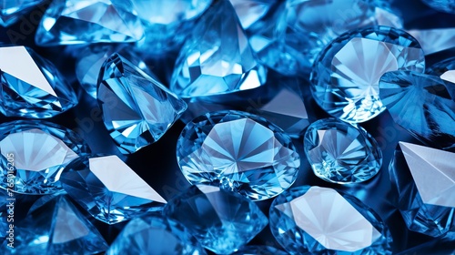 Beautiful background of blue diamonds or gemstones