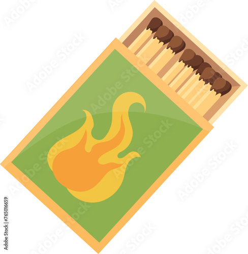 Matchbox cartoon icon. Open box with match sticks