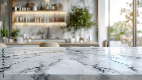 Marble counter top in kitchen with blurred background