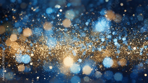 Glittering Blue, Gold, and Black Abstract Lights Background, Blurring