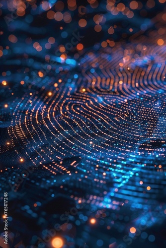 A fingerprint in digital code, illustrating the intersection of identity and elaw in cybersecurity