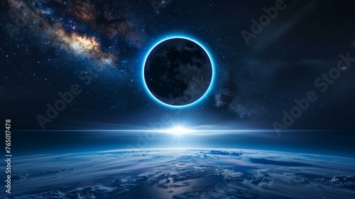 Blue Solar Eclipse A rare celestial event, casting an ethereal blue shadow over the Earth